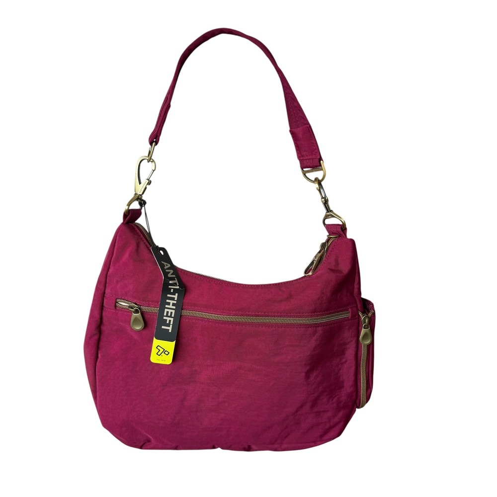 Travelon Anti-Theft Heritage Hobo Bag Berry Pink Nylon F13153 Crossbody NEW